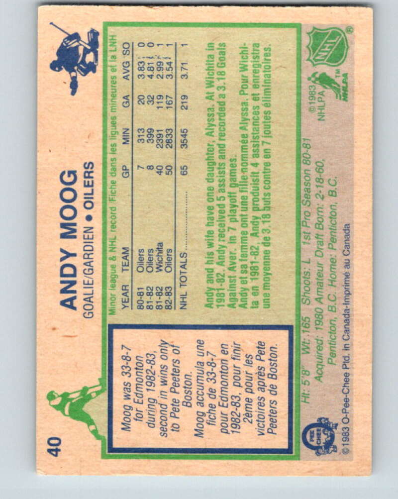 1983-84 O-Pee-Chee #40 Andy Moog Edmonton Oilers V26813