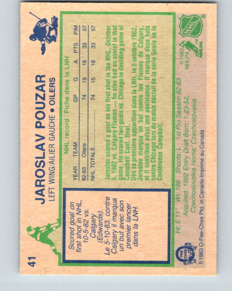 1983-84 O-Pee-Chee #41 Jaroslav Pouzar RC Rookie Oilers V26820