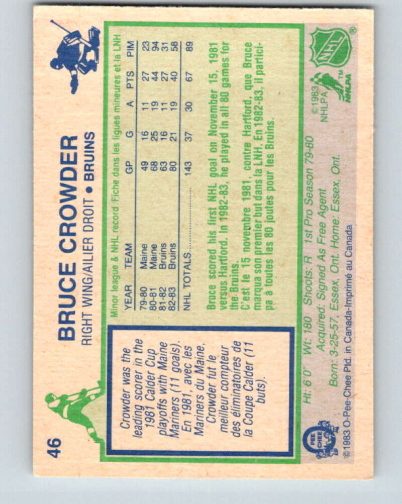 1983-84 O-Pee-Chee #46 Bruce Crowder Boston Bruins V26829
