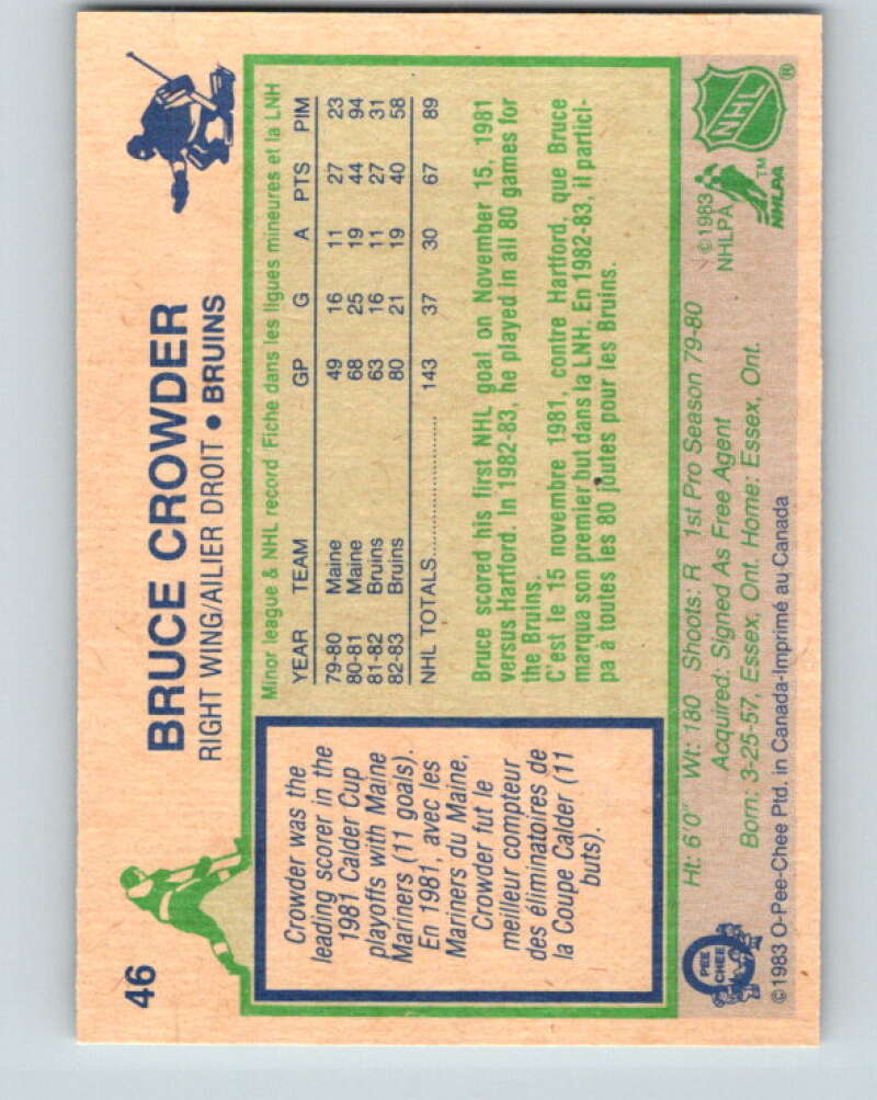 1983-84 O-Pee-Chee #46 Bruce Crowder Boston Bruins V26830