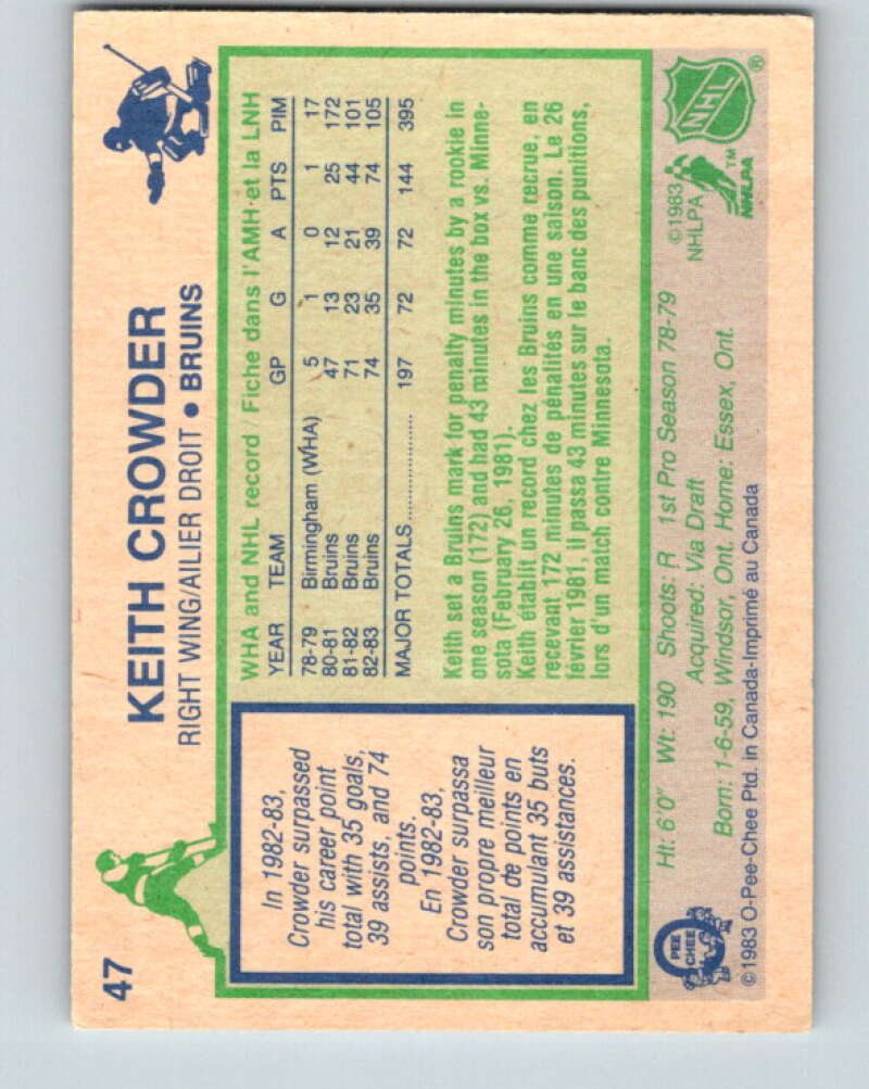 1983-84 O-Pee-Chee #47 Keith Crowder Boston Bruins V26834