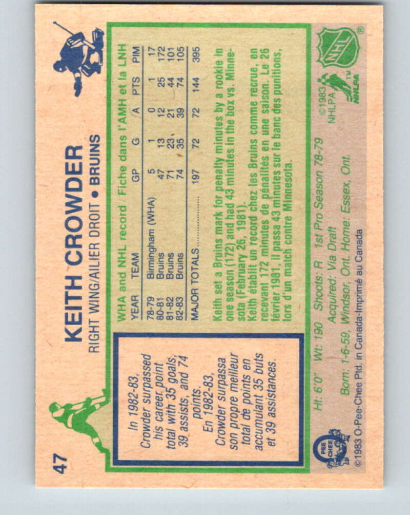 1983-84 O-Pee-Chee #47 Keith Crowder Boston Bruins V26835