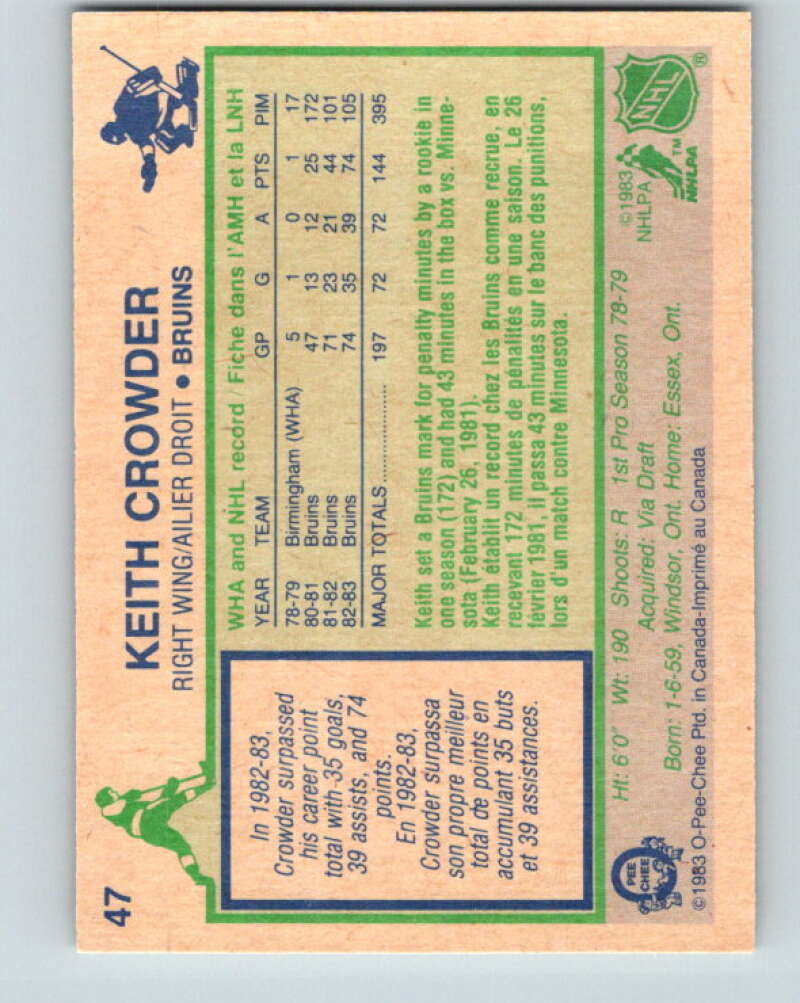 1983-84 O-Pee-Chee #47 Keith Crowder Boston Bruins V26836