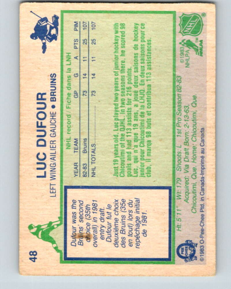 1983-84 O-Pee-Chee #48 Luc Dufour RC Rookie Boston Bruins V26837