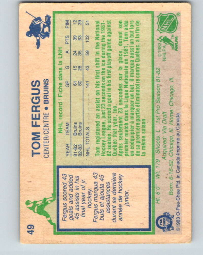1983-84 O-Pee-Chee #49 Tom Fergus Boston Bruins V26841