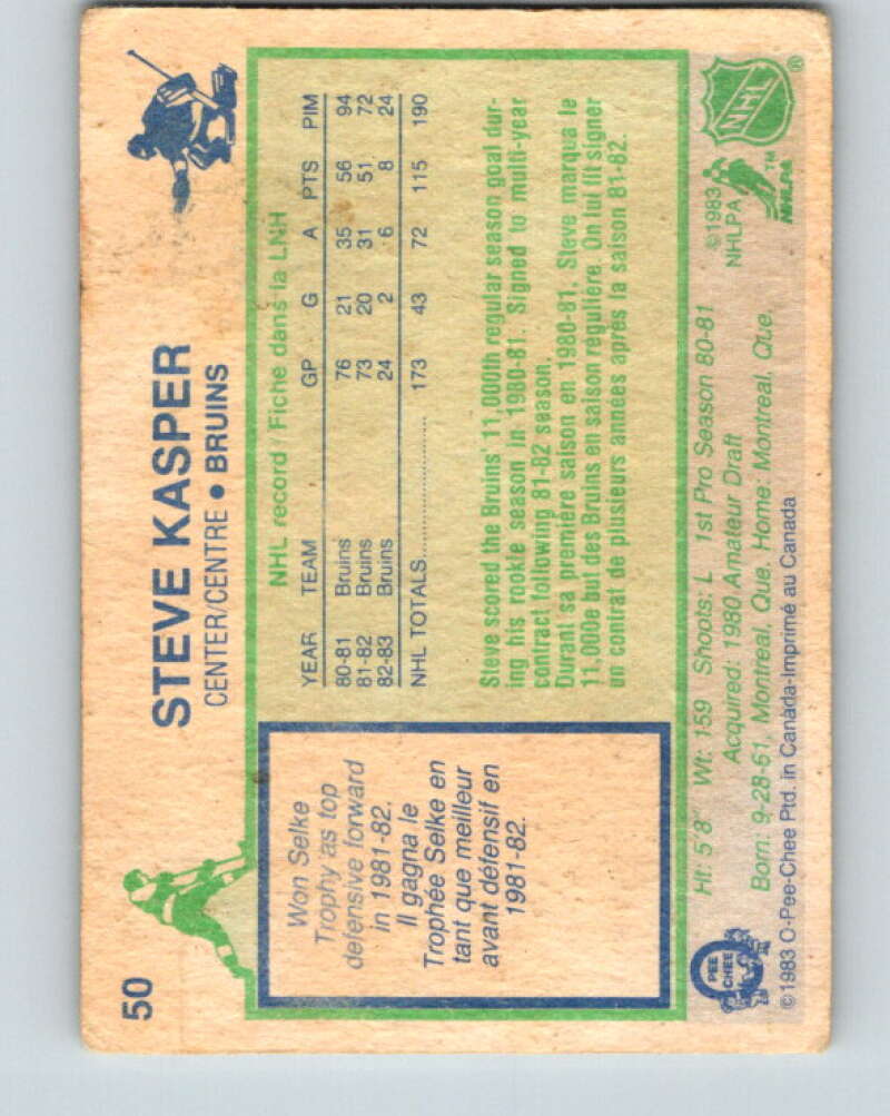 1983-84 O-Pee-Chee #50 Steve Kasper Boston Bruins V26846