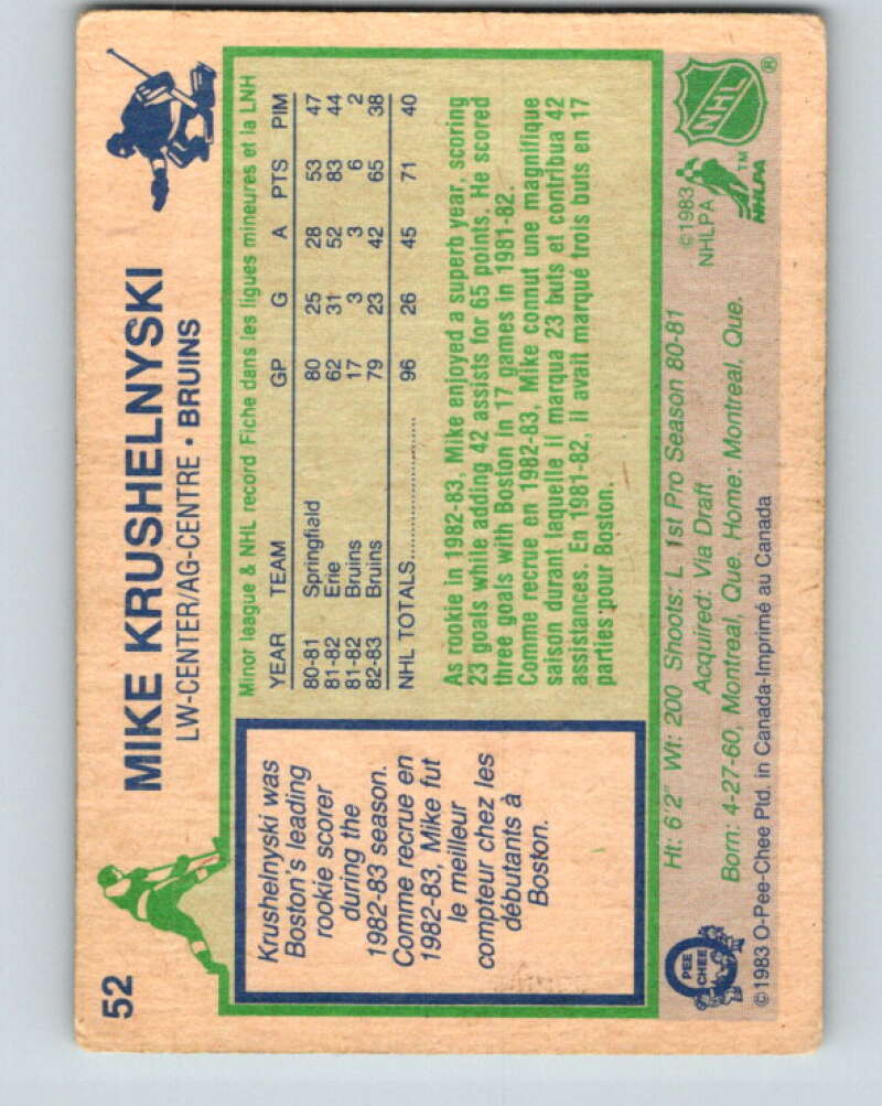 1983-84 O-Pee-Chee #52 Mike Krushelnyski RC Rookie Bruins V26853