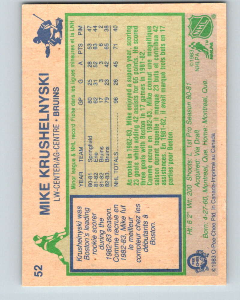 1983-84 O-Pee-Chee #52 Mike Krushelnyski RC Rookie Bruins V26854
