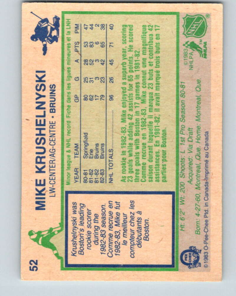 1983-84 O-Pee-Chee #52 Mike Krushelnyski RC Rookie Bruins V26855