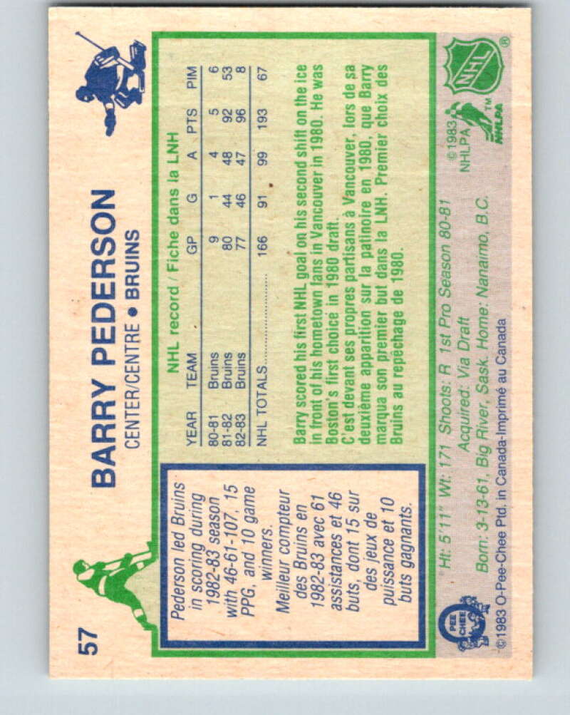 1983-84 O-Pee-Chee #57 Barry Pederson Boston Bruins V26873