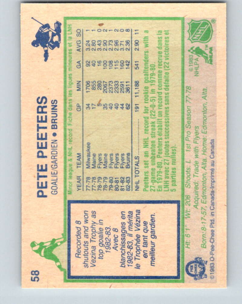 1983-84 O-Pee-Chee #58 Pete Peeters Boston Bruins V26880