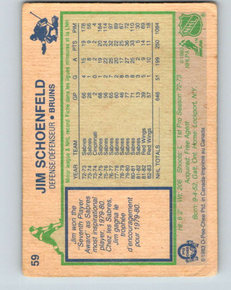 1983-84 O-Pee-Chee #59 Jim Schoenfeld Boston Bruins V26882