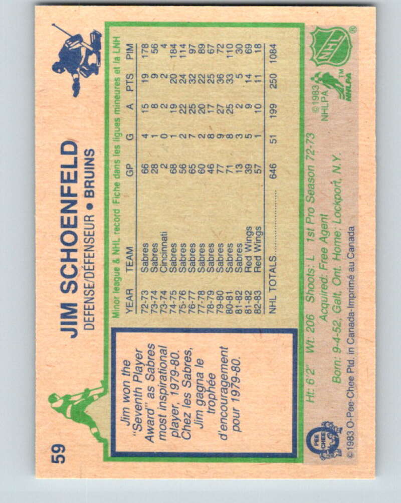 1983-84 O-Pee-Chee #59 Jim Schoenfeld Boston Bruins V26884