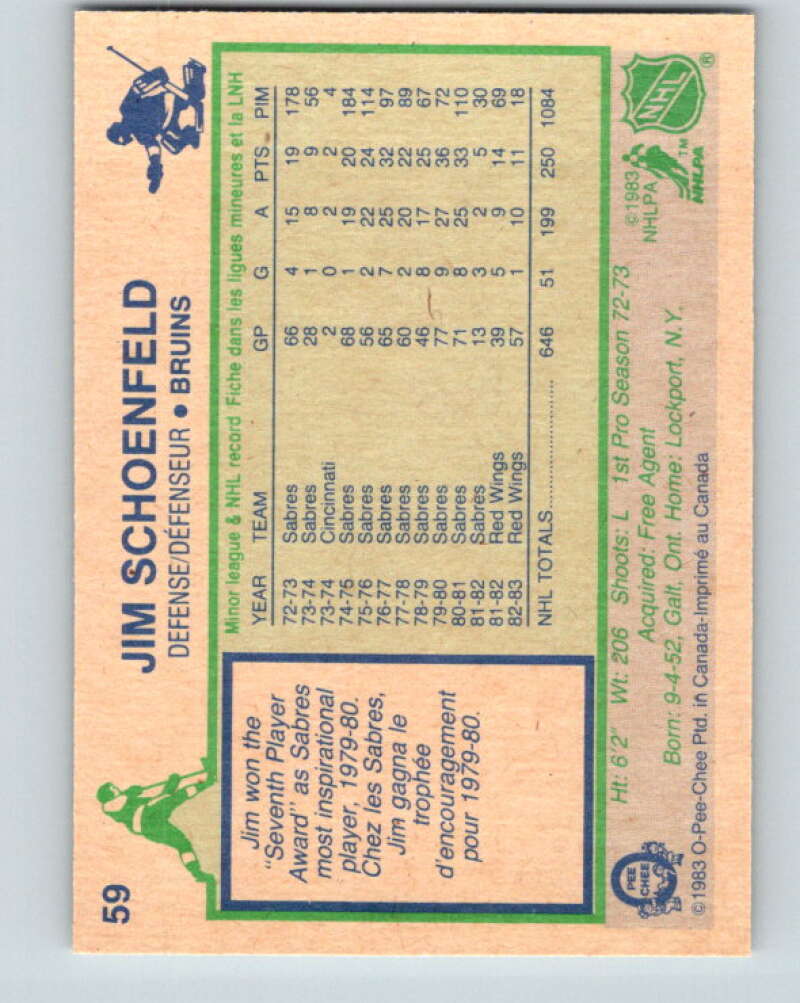 1983-84 O-Pee-Chee #59 Jim Schoenfeld Boston Bruins V26885