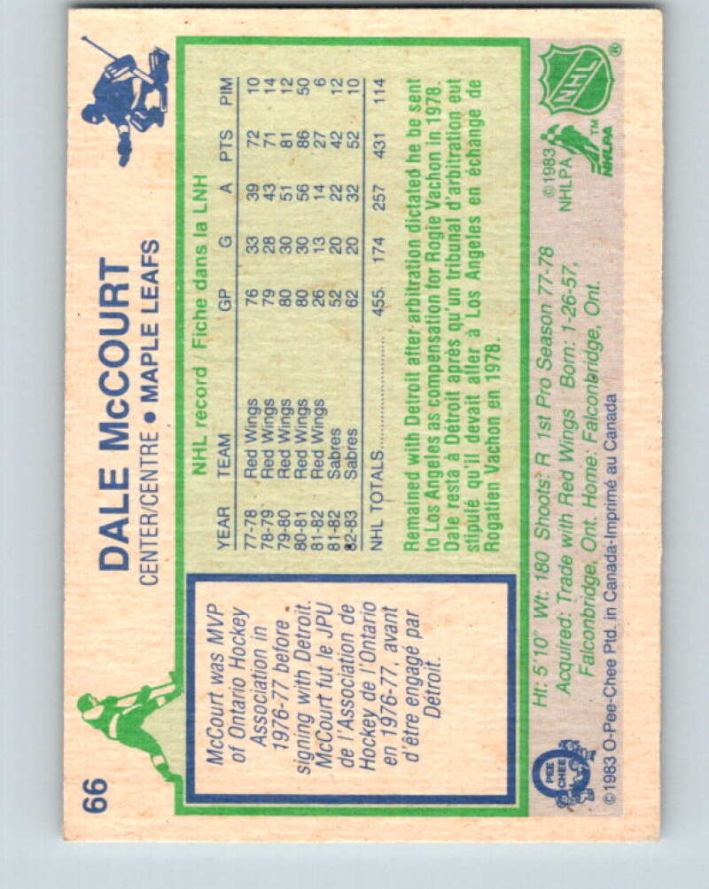 1983-84 O-Pee-Chee #66 Dale McCourt Toronto Maple Leafs V26902