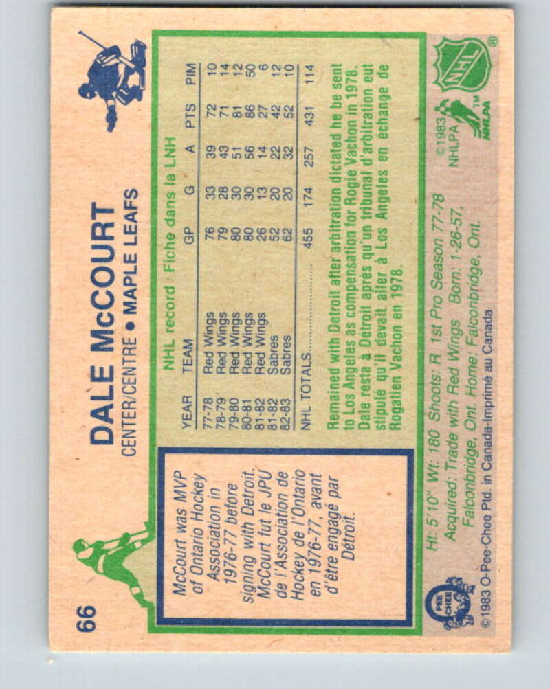 1983-84 O-Pee-Chee #66 Dale McCourt Toronto Maple Leafs V26903