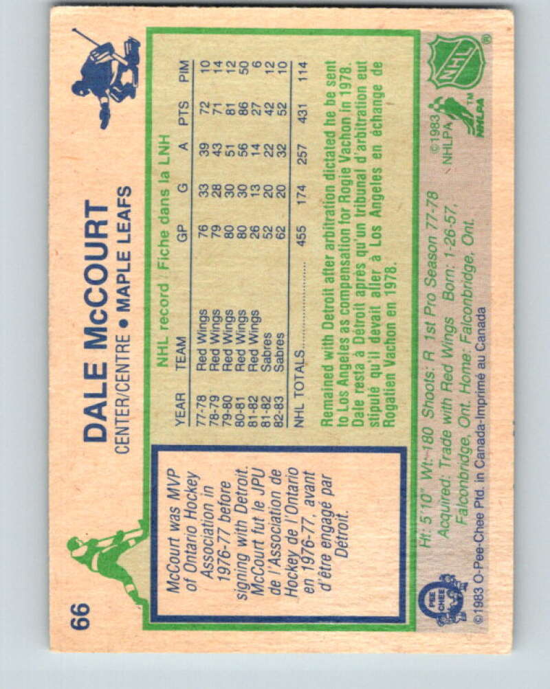 1983-84 O-Pee-Chee #66 Dale McCourt Toronto Maple Leafs V26905