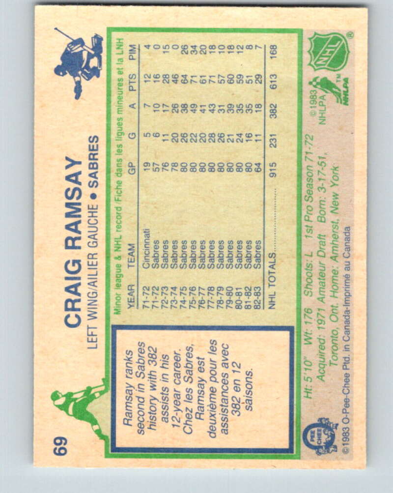 1983-84 O-Pee-Chee #69 Craig Ramsay Buffalo Sabres V26921