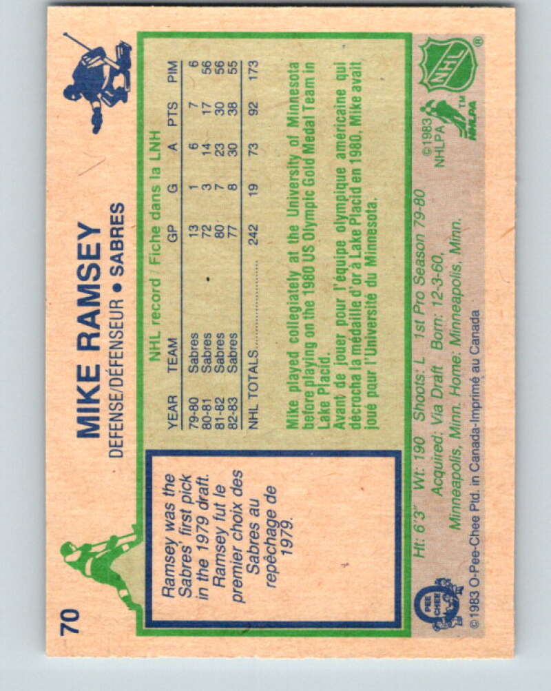 1983-84 O-Pee-Chee #70 Mike Ramsey Buffalo Sabres V26930