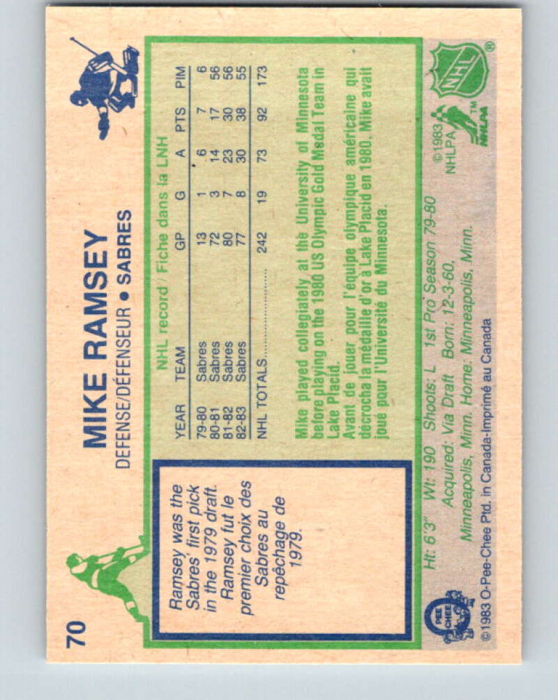 1983-84 O-Pee-Chee #70 Mike Ramsey Buffalo Sabres V26932