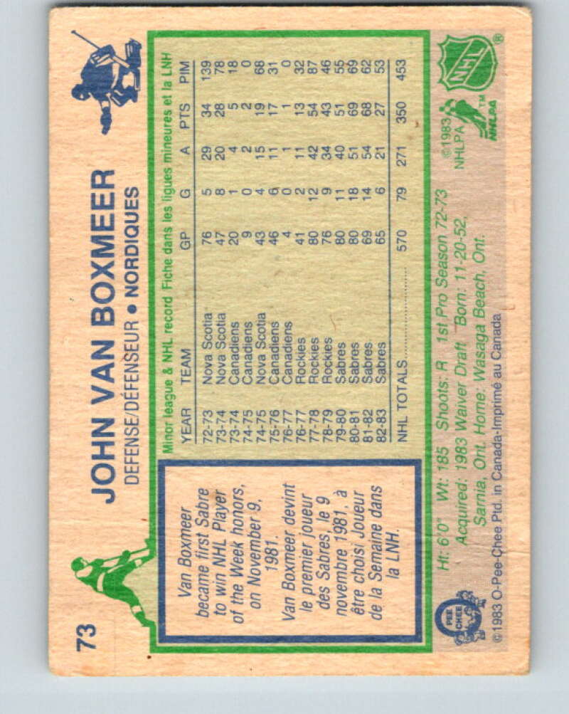 1983-84 O-Pee-Chee #73 John Van Boxmeer Quebec Nordiques V26943