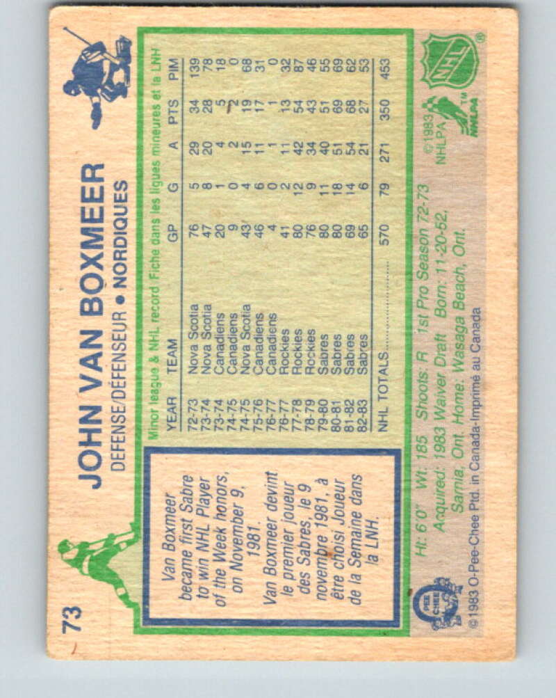 1983-84 O-Pee-Chee #73 John Van Boxmeer Quebec Nordiques V26945