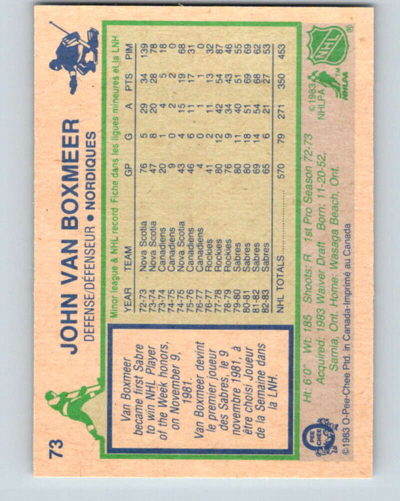 1983-84 O-Pee-Chee #73 John Van Boxmeer Quebec Nordiques V26946