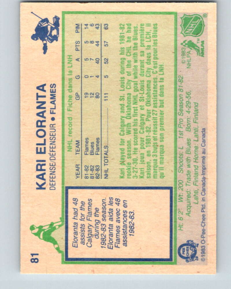 1983-84 O-Pee-Chee #81 Kari Eloranta RC Rookie Calgary Flames V26969
