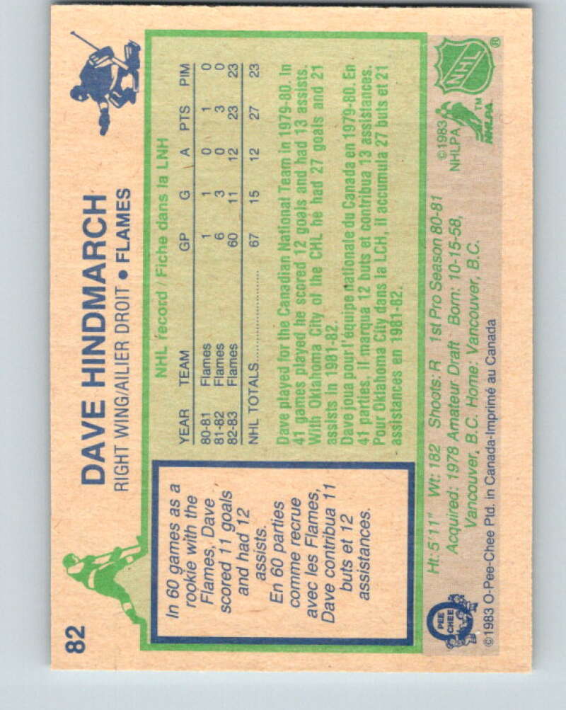 1983-84 O-Pee-Chee #82 Dave Hindmarch RC Rookie Calgary Flames V26970