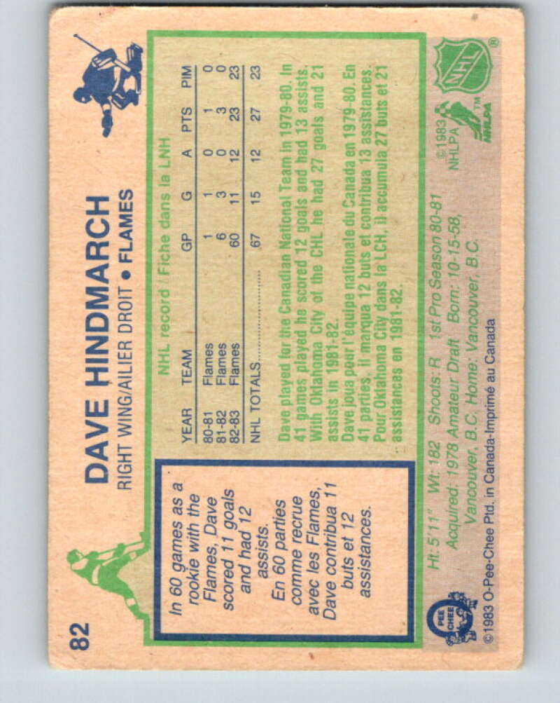 1983-84 O-Pee-Chee #82 Dave Hindmarch RC Rookie Calgary Flames V26971