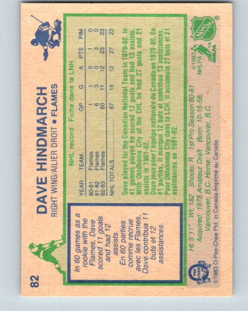 1983-84 O-Pee-Chee #82 Dave Hindmarch RC Rookie Calgary Flames V26972