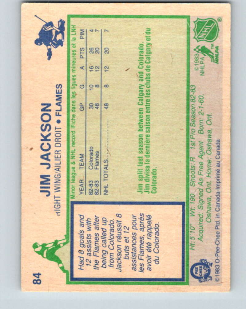 1983-84 O-Pee-Chee #84 Jim Jackson RC Rookie Calgary Flames V26976