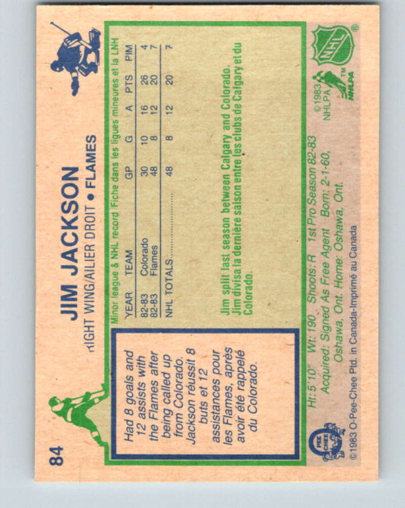 1983-84 O-Pee-Chee #84 Jim Jackson RC Rookie Calgary Flames V26977