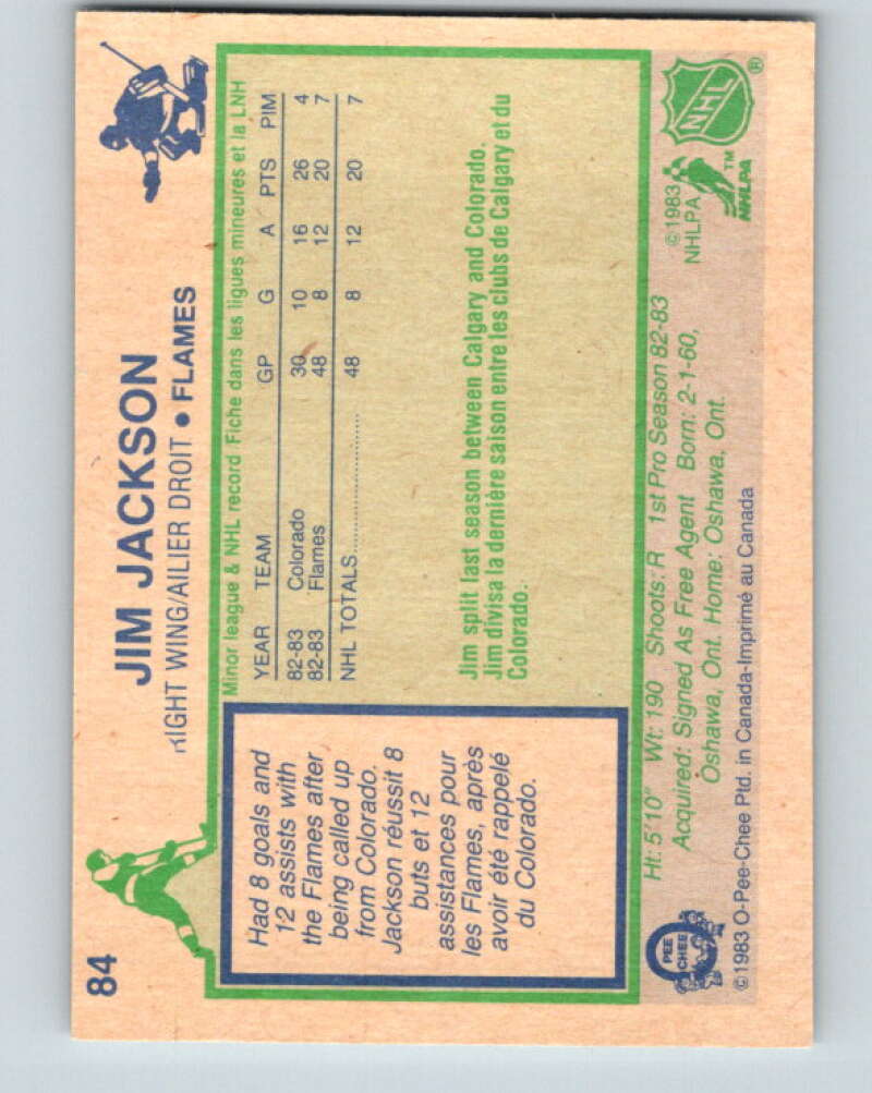 1983-84 O-Pee-Chee #84 Jim Jackson RC Rookie Calgary Flames V26978