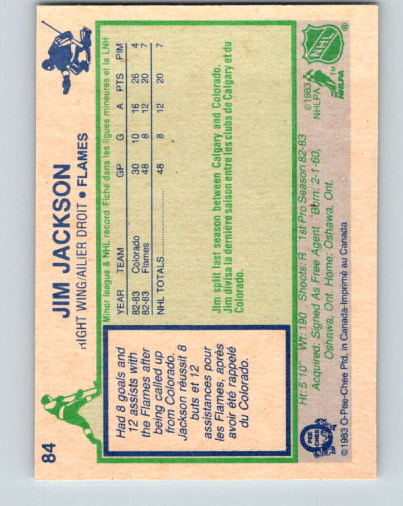 1983-84 O-Pee-Chee #84 Jim Jackson RC Rookie Calgary Flames V26979