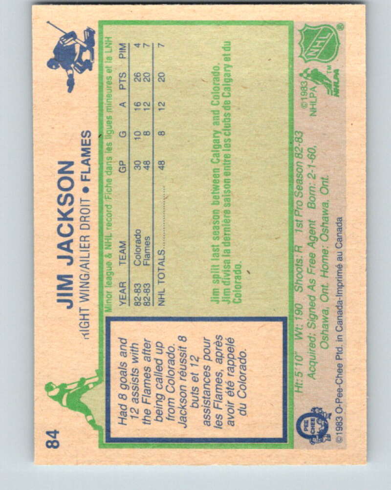 1983-84 O-Pee-Chee #84 Jim Jackson RC Rookie Calgary Flames V26980