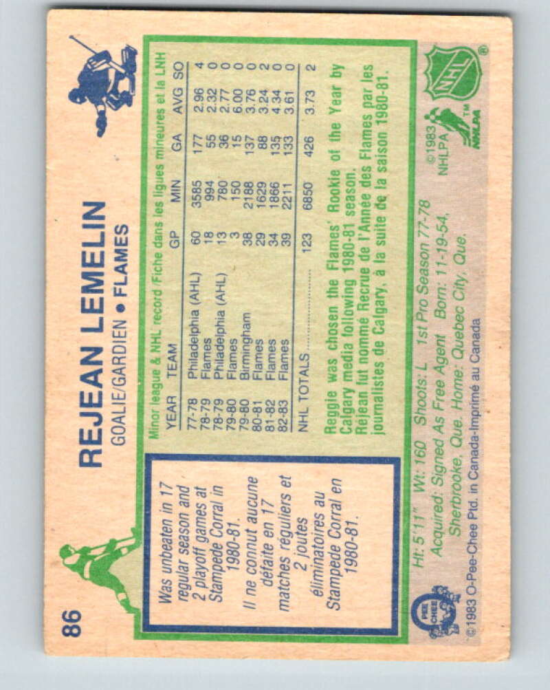 1983-84 O-Pee-Chee #86 Reggie Lemelin Calgary Flames V26983