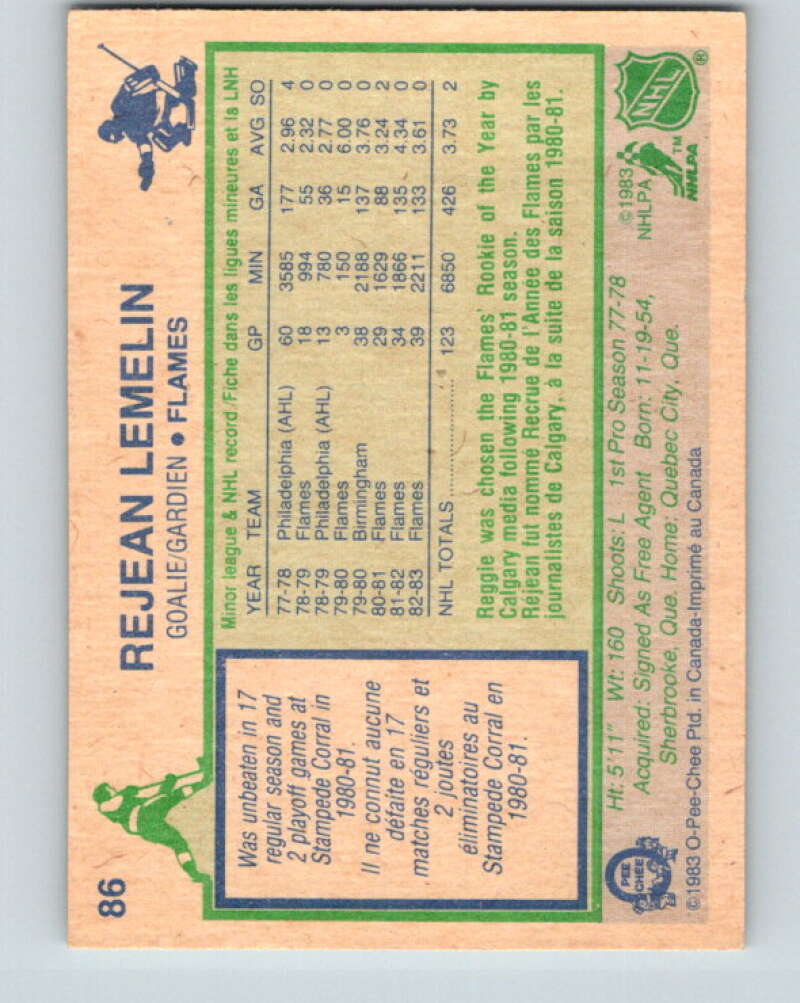 1983-84 O-Pee-Chee #86 Reggie Lemelin Calgary Flames V26984