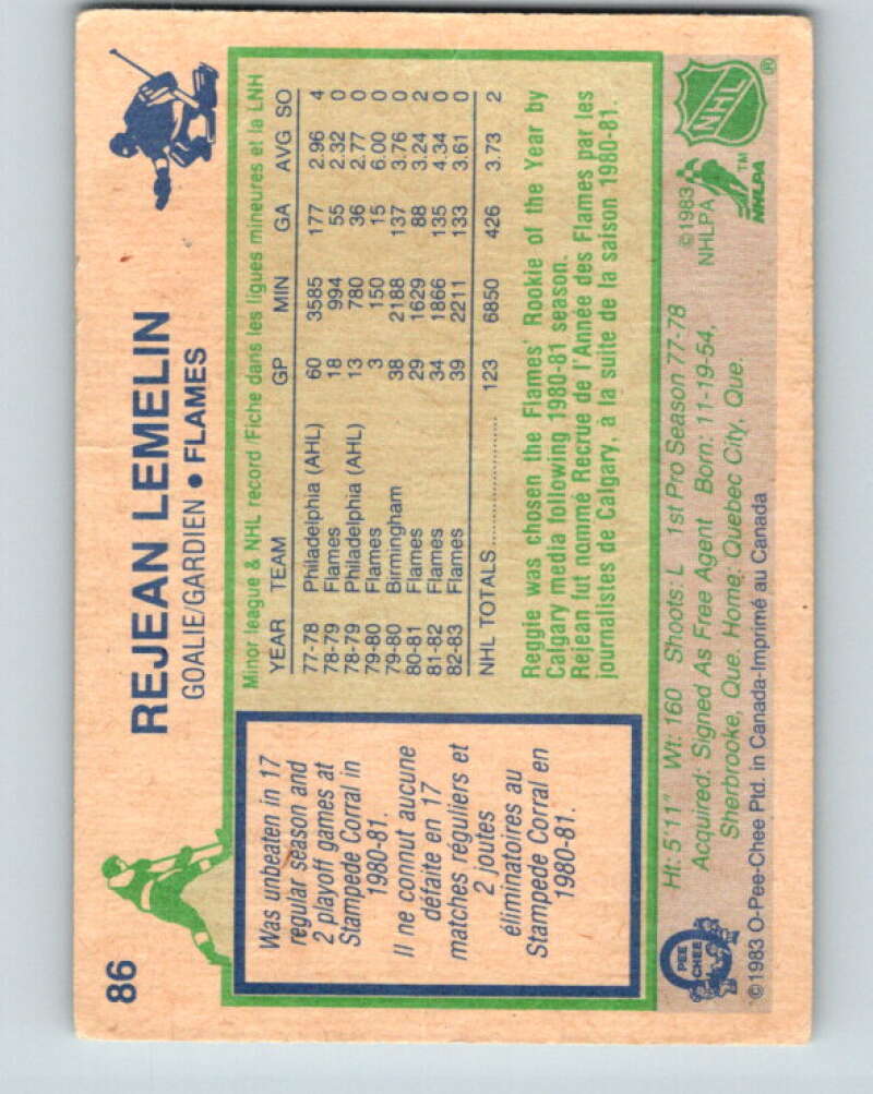 1983-84 O-Pee-Chee #86 Reggie Lemelin Calgary Flames V26986