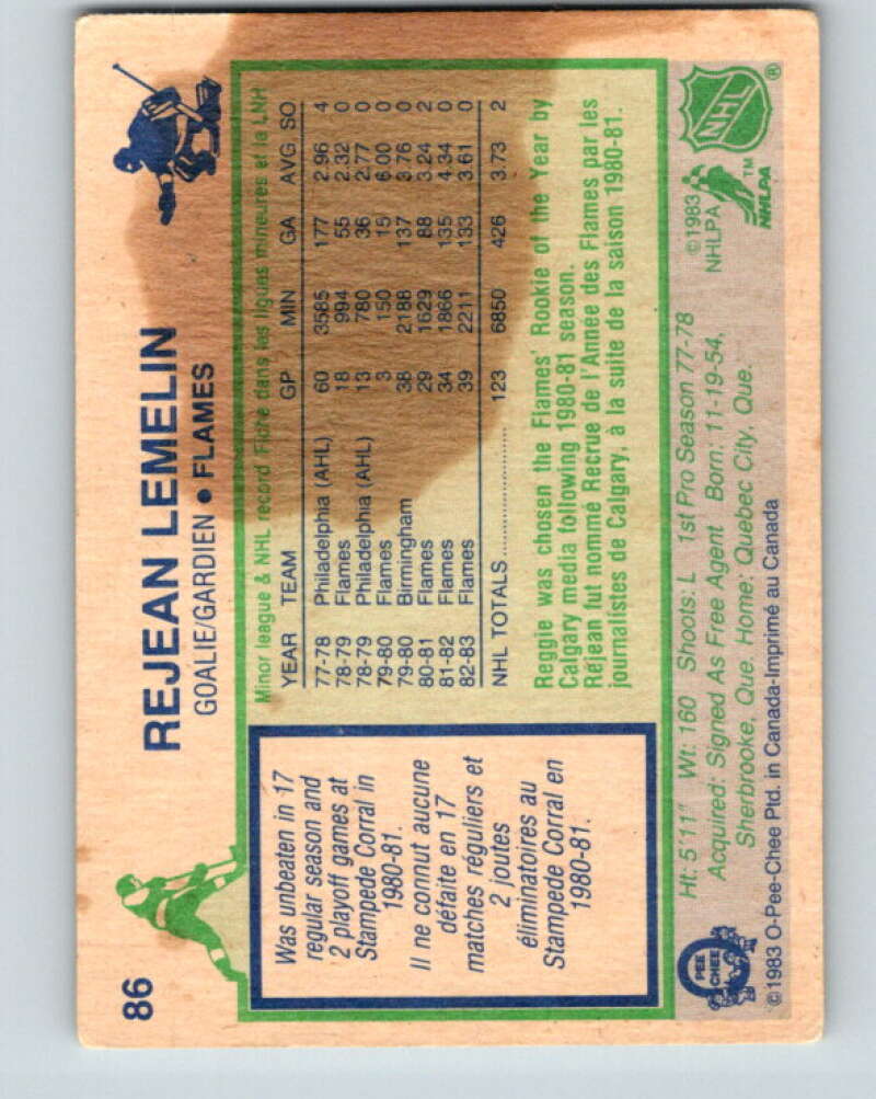 1983-84 O-Pee-Chee #86 Reggie Lemelin Calgary Flames V26987