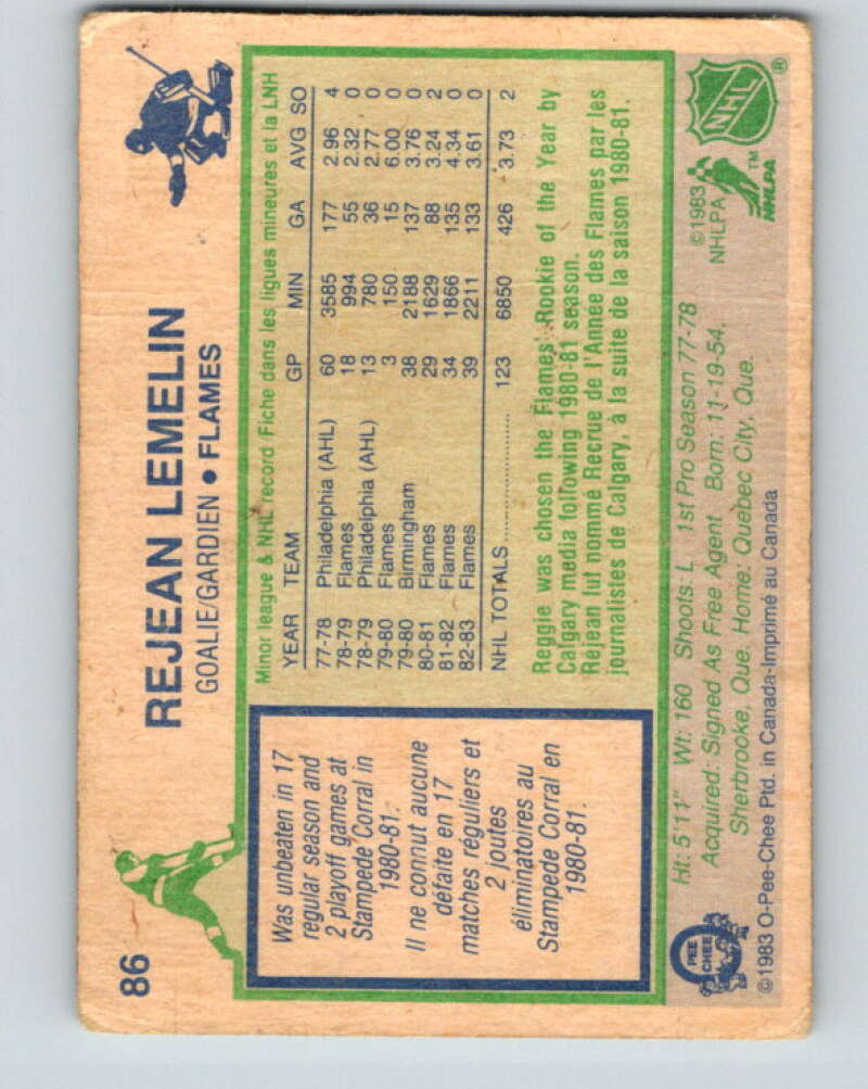 1983-84 O-Pee-Chee #86 Reggie Lemelin Calgary Flames V26988