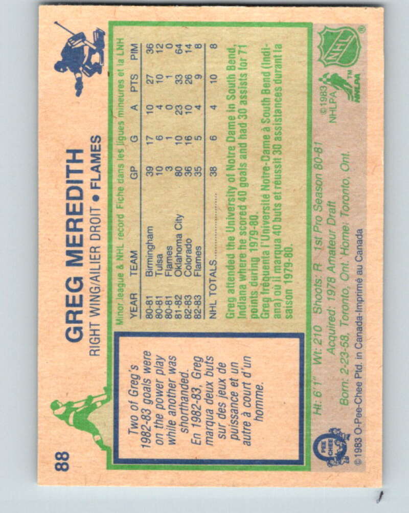 1983-84 O-Pee-Chee #88 Greg Meredith RC Rookie Calgary Flames V26993