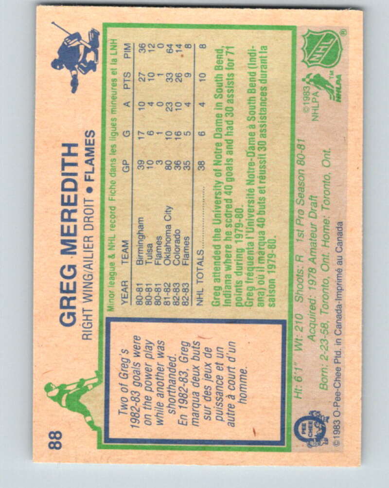 1983-84 O-Pee-Chee #88 Greg Meredith RC Rookie Calgary Flames V26994