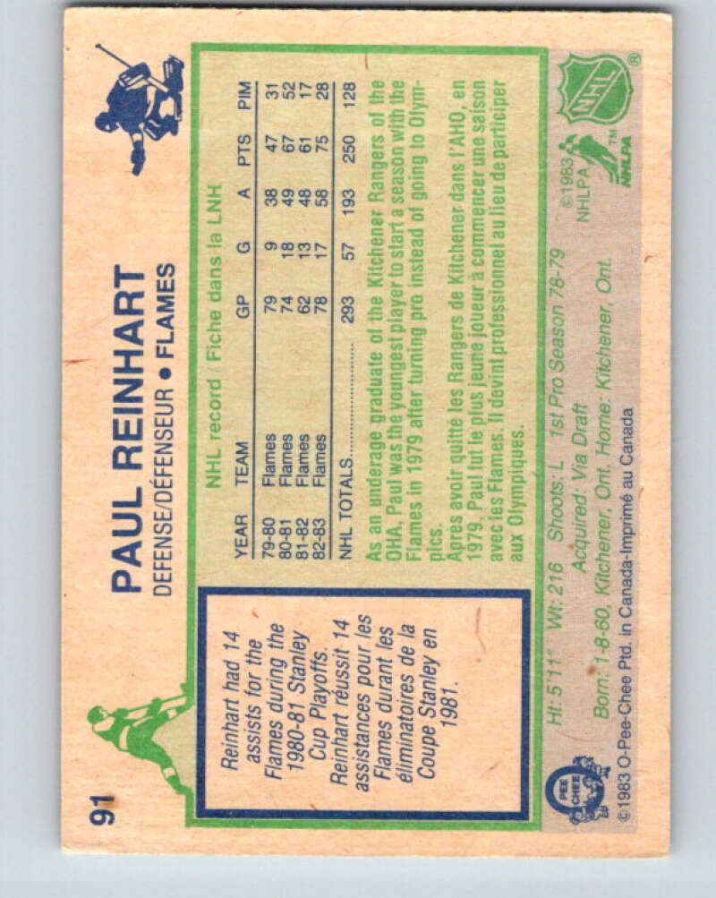 1983-84 O-Pee-Chee #91 Paul Reinhart Calgary Flames V26999