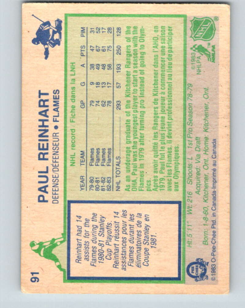 1983-84 O-Pee-Chee #91 Paul Reinhart Calgary Flames V27003