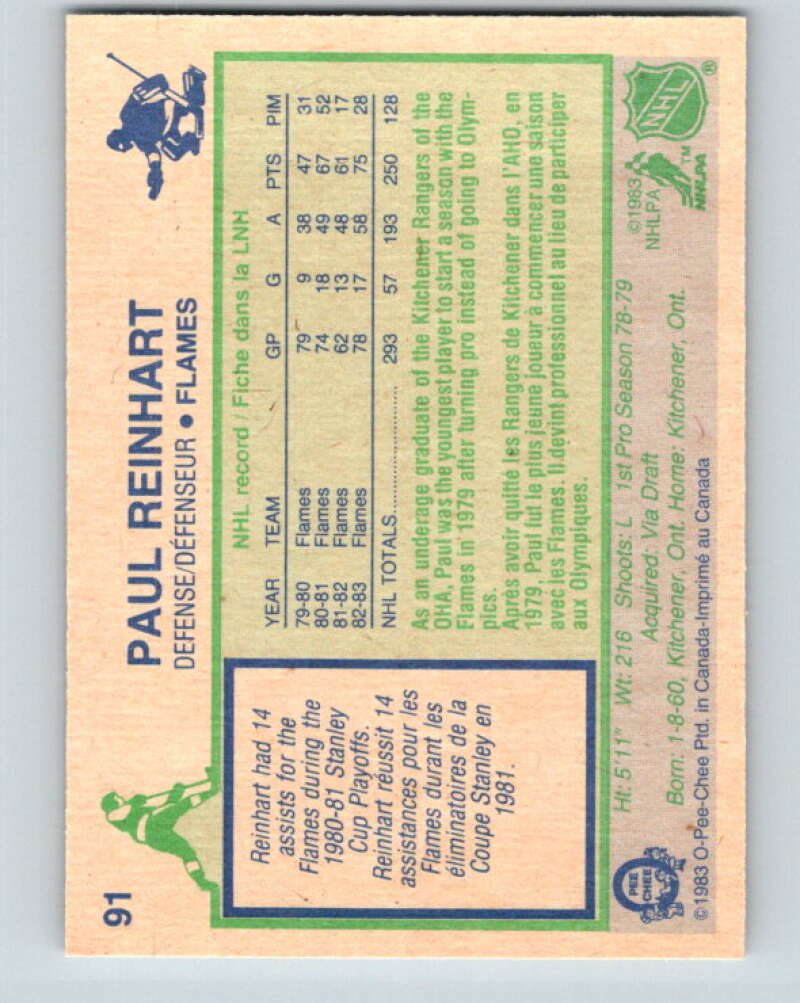 1983-84 O-Pee-Chee #91 Paul Reinhart Calgary Flames V27004