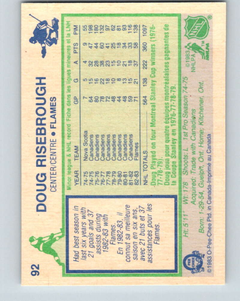 1983-84 O-Pee-Chee #92 Doug Risebrough Calgary Flames V27006