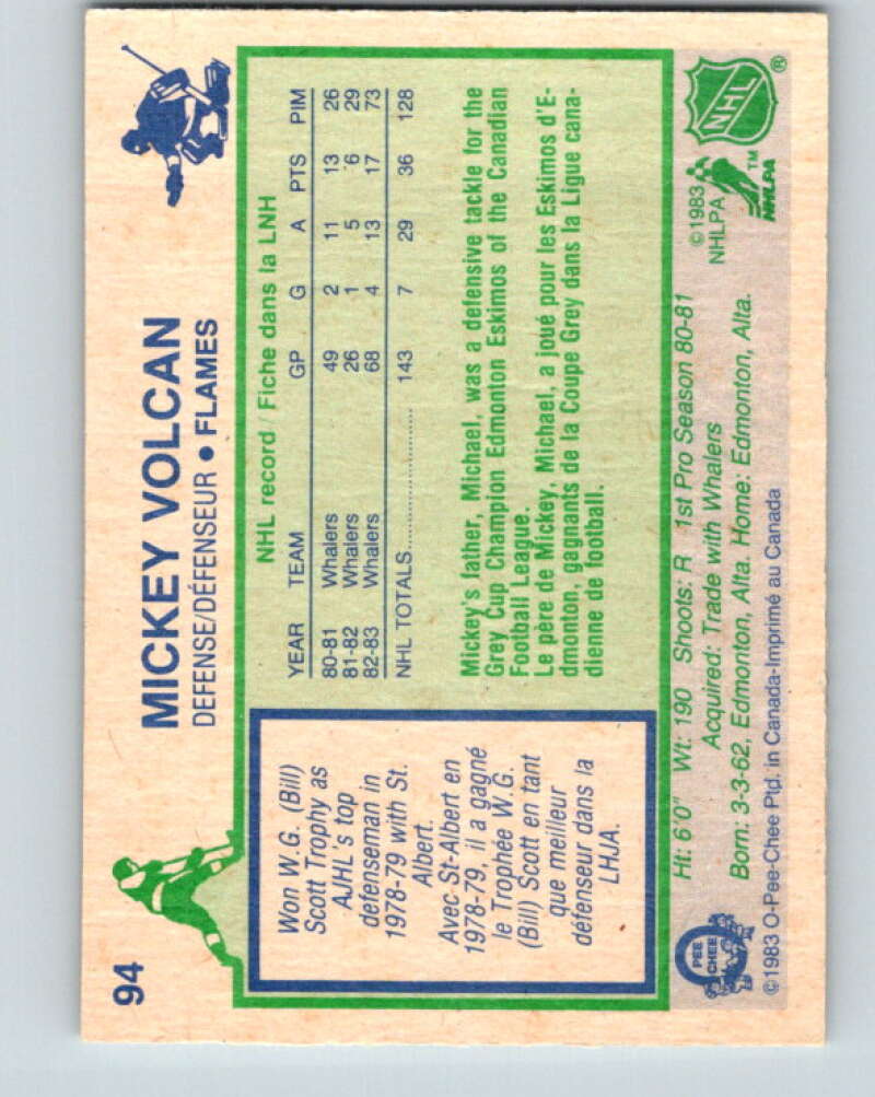 1983-84 O-Pee-Chee #94 Mickey Volcan RC Rookie Calgary Flames V27008