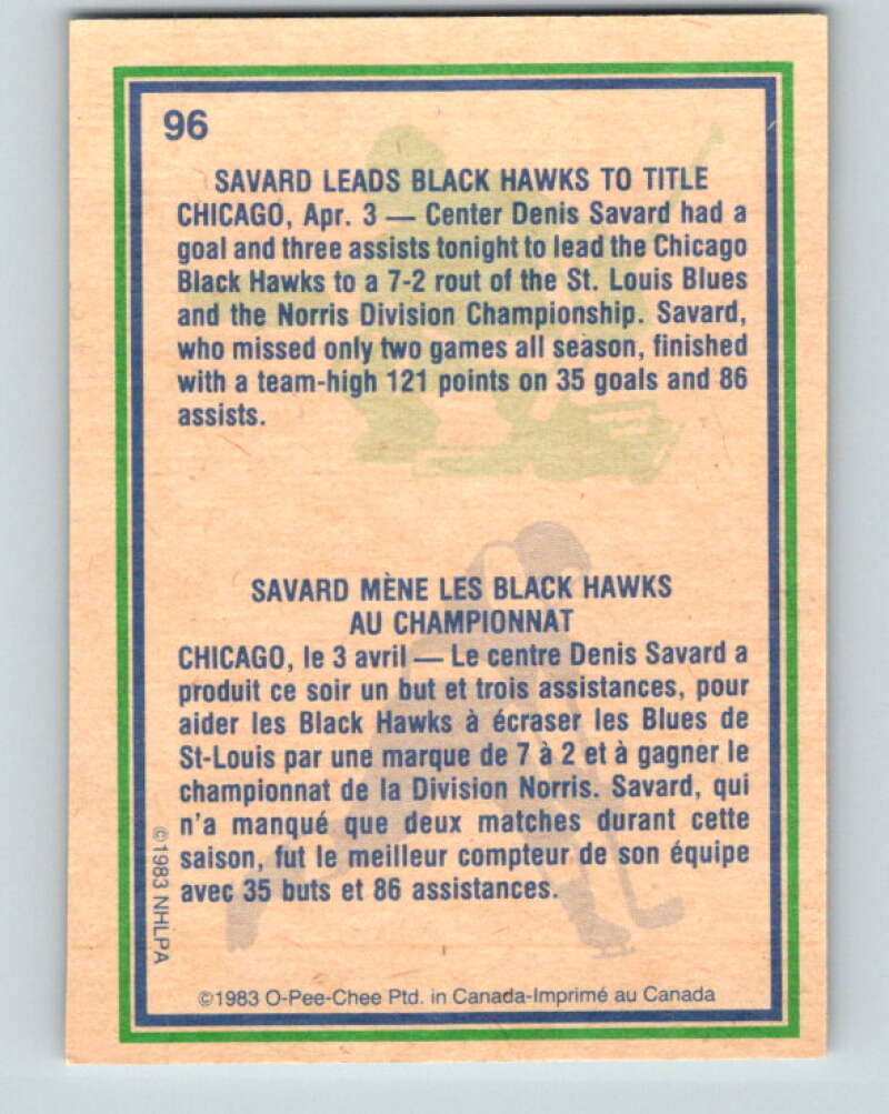 1983-84 O-Pee-Chee #96 Denis Savard HL Chicago Blackhawks V27011