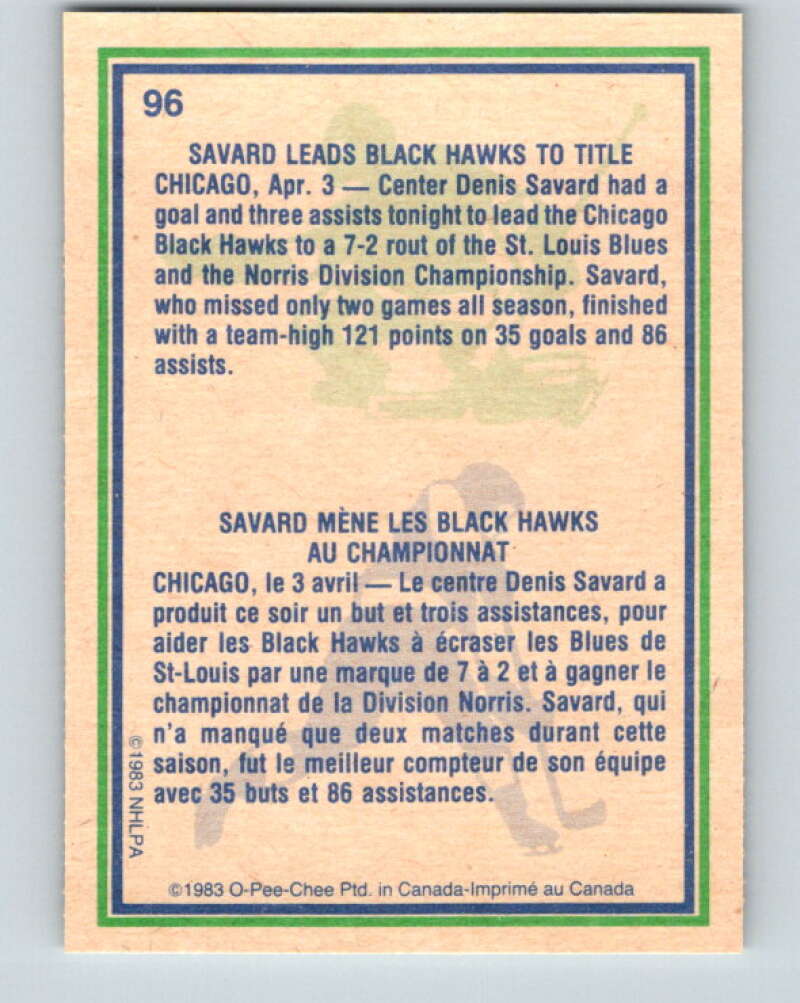 1983-84 O-Pee-Chee #96 Denis Savard HL Chicago Blackhawks V27012